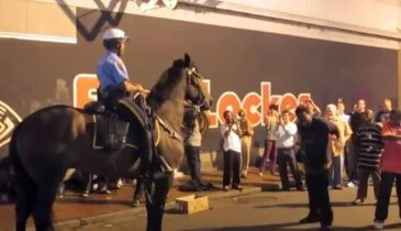 Politiepaard hoort muziek op straat en begint spontaan mee te dansen